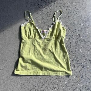 Geno sport casual Vintage Women’s S Lime Green Lace Floral Trim Cami Tank Y2K